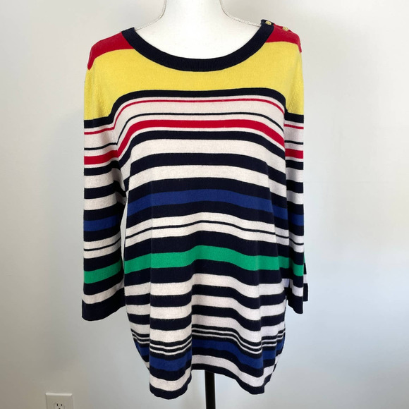 Talbots Multicolor Striped Button Shoulder Sweater Plus Size - Picture 2 of 12